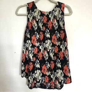 Floral Sleeveless Top Blouse Black Red and Ivory High Neck
